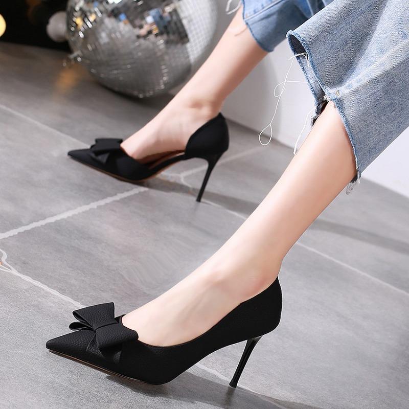 NEU Bowknot Pumps Damen Slip-On Weiche Pu Leder High Heels Schuhe Frau Sexy Spitzschuh Dünne Absätze Party Damen für