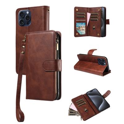 Multi-function Zipper Veal Phone Case for IPhone16e 16 15 14 13 12 11 Card Slot Clamshell, Wallet, Bracket Function, Faux Leathe