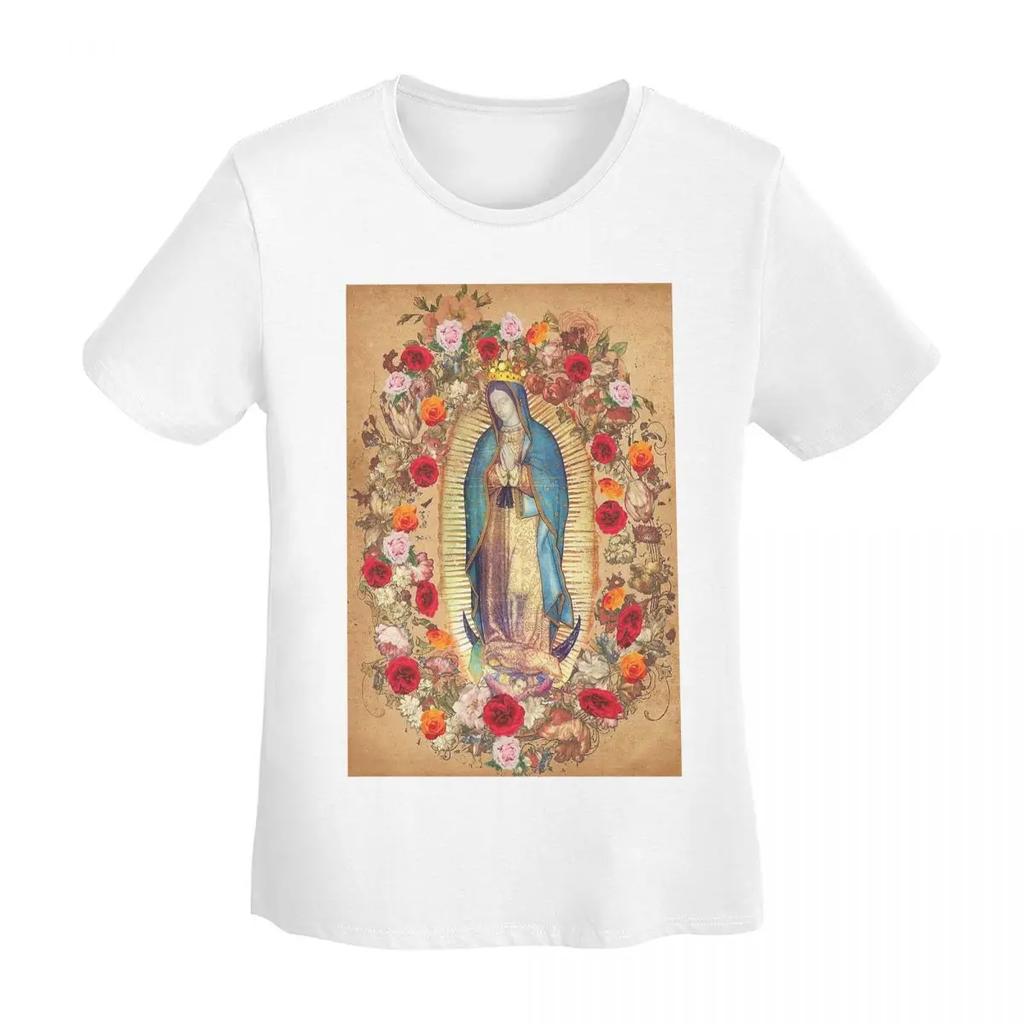 Our Lady Of Guadalupe Virgin Mary Catholic Mexic TShirt Women Short Sleeve T Shirts Round Neck Streetwear Tees Streetwear