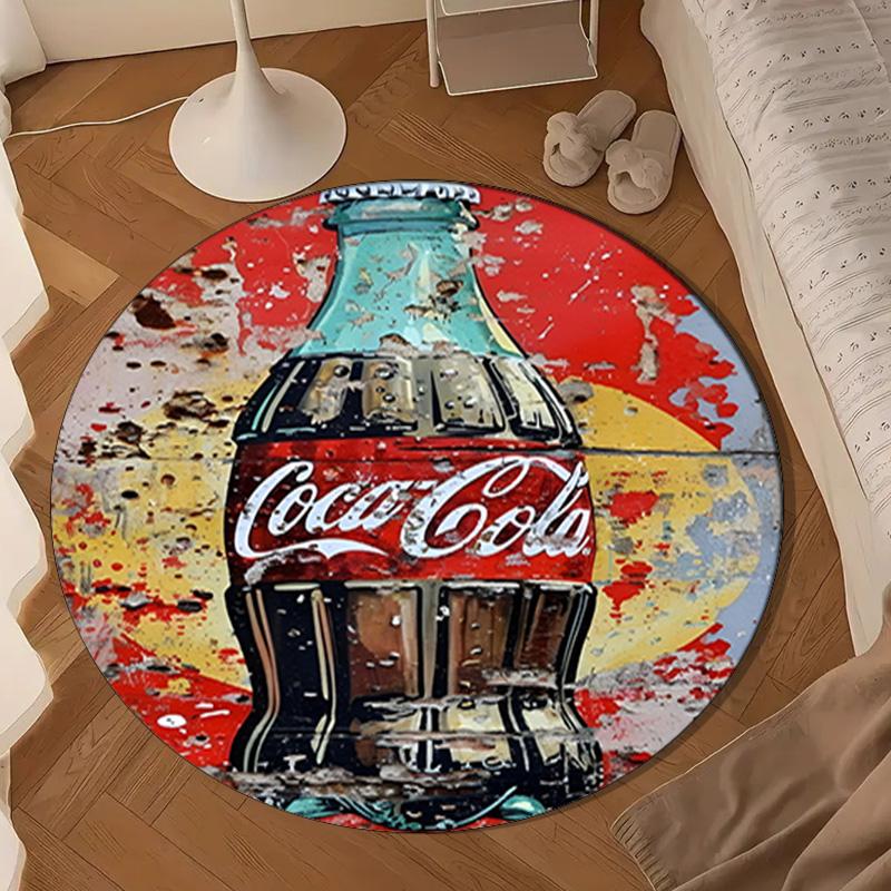 Coca-Cola Artwork Design Runde Matte Heimdekoration, Stuhlmatte Für Wohnzimmer, Schlafzimmer, Fußmatte Heimdekoration Geburtstagsgeschenk Weihnachtsgeschenke