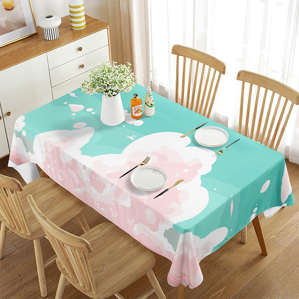Cartoon White Cloud Rainbow Pattern Tablecloth Cute Cloud Rectangular Table Cover for Party Living Room Dining Room Decoration