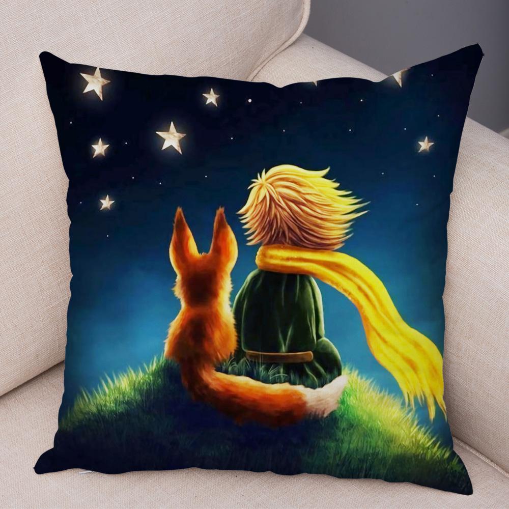 Little Prince Cushion Cover Decor France Anime Cartoon Print Pillow Case for Sofa Home Children Room Soft Plush Throw Pillowcase
