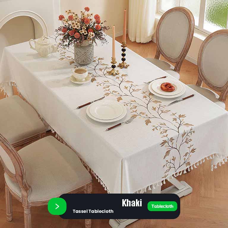 Nappe Brodée en Coton et Lin avec Pompons - Housse de Table Carrée Rectangulaire Ronde pour Table à Manger Table Basse Décoration de Maison