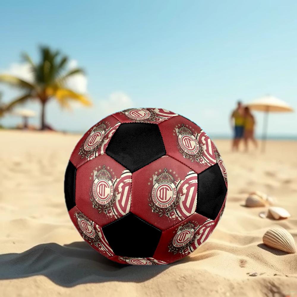 SIZE 5 Deportivo Toluca F.C. Soccer Ball Colorful All Ages Machine Stitched PVC Competition Ready Durable High-Bounce