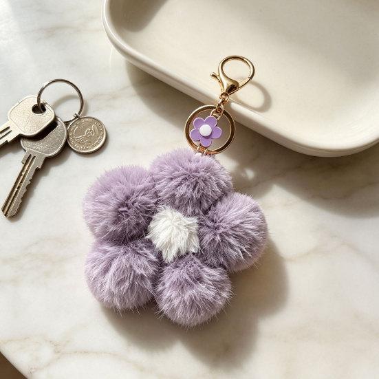 Floral Bag Charm Plush Flower Keychain for Backpack, Fuzzy Keyring Key Chain Charm, Women Girls Handbags Decorative Accessory Aesthetic Purse