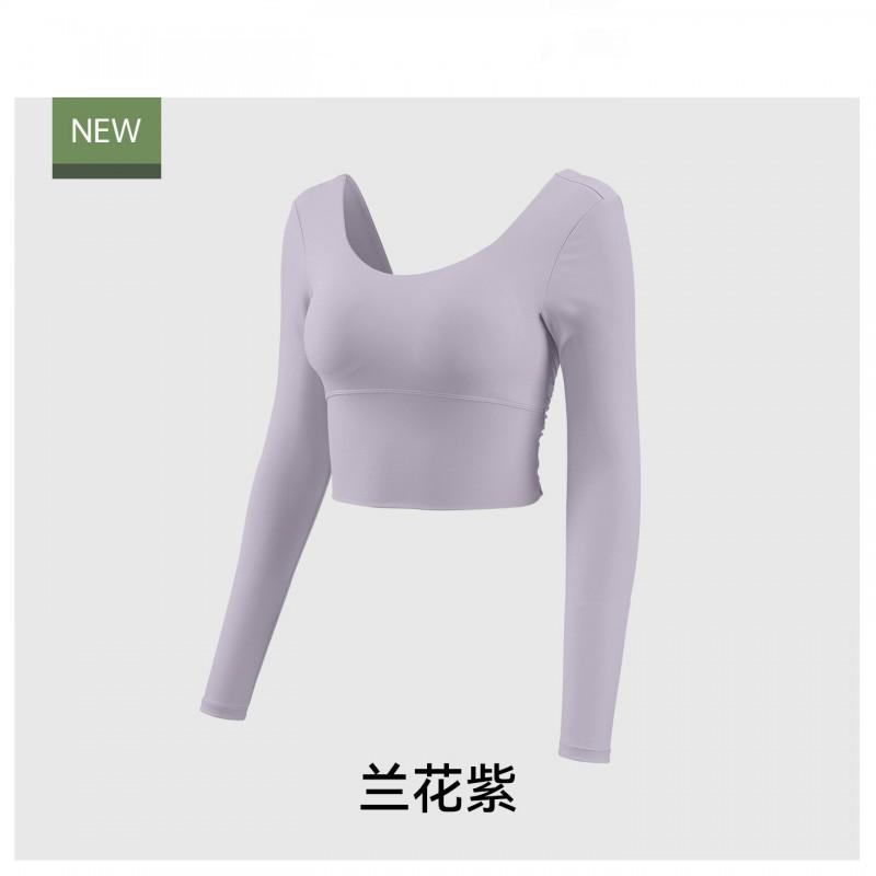 Womens Long Sleeve Yoga Top With Built-in Support Padding Slim Fit Quick-Dry Sports Bralette Winter Workout