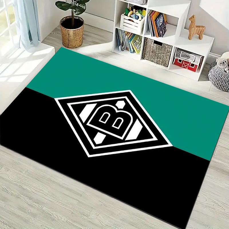 Borussia Monchengladbach Team Logo Geometric Print Rug, Non Slip Floor Mat for Living Room Bedroom Home Decor