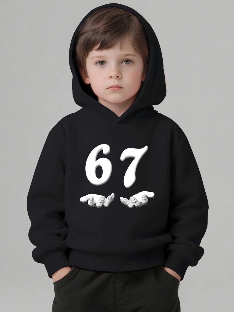 Boys' Christmas GiftChildren Hoodie Cartoon Print Six Seven Bruh 67 Casual Long Sleeve Hooded Sweatshirt Spring & Fall Pullover