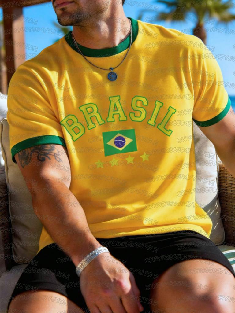 T-shirt Estiva Manica Corta Uomo Donna Stampa Brasile V-Neck Grafica Maglie Taglie Forti Sportiva