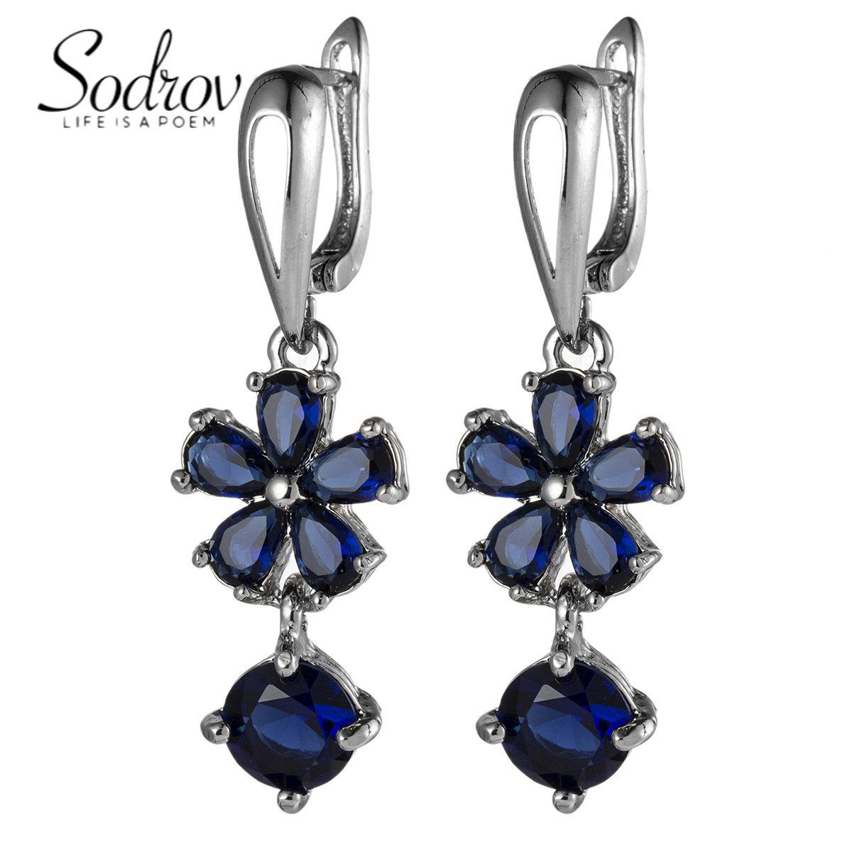 

Серьги-капли SODROV Royal Blue Flower с цирконом