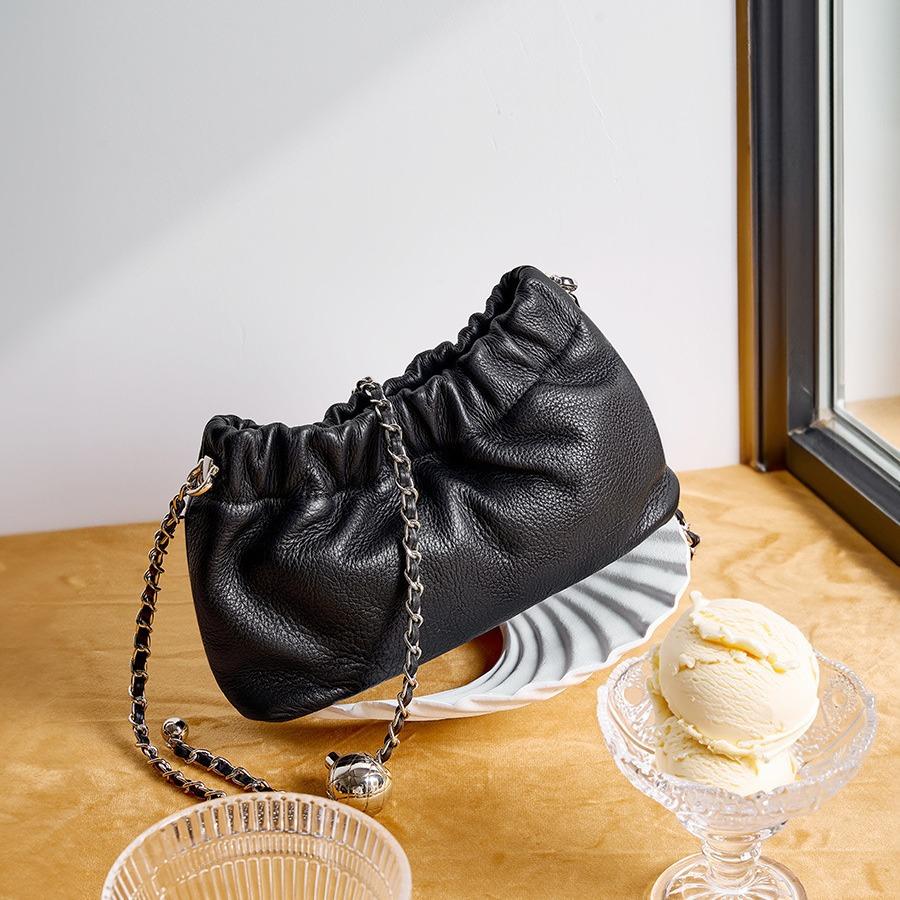 Elegant pleated gold chain bag 2025 new model cowhide versatile cloud bag shoulder underarm bag crossbody bag