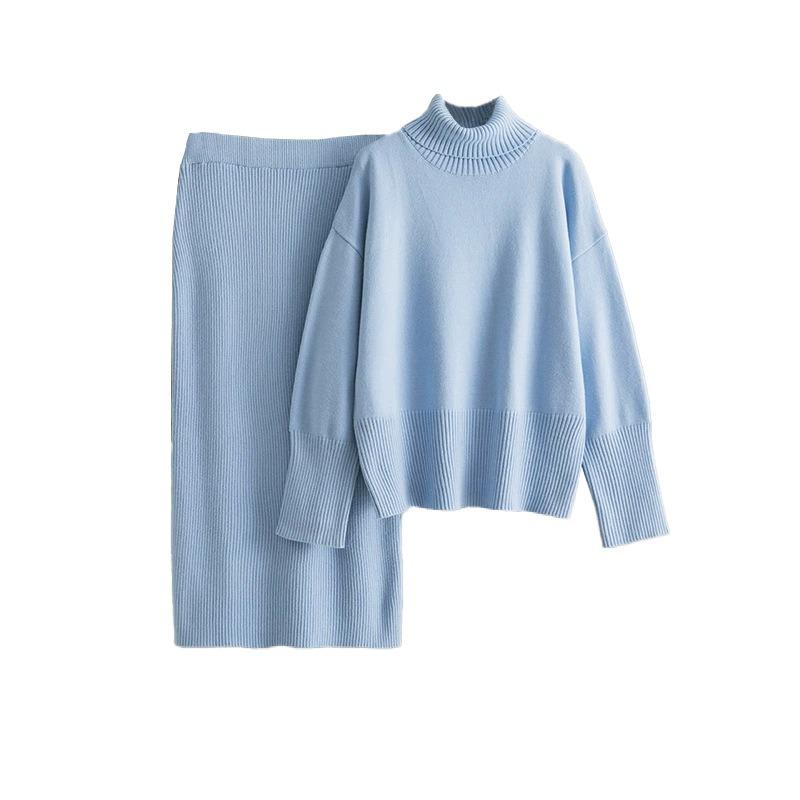 Solid Color Turtleneck Sweater Half-body Hip Skirt Two-piece Set Autumn and Winter New Knitted Suit Women