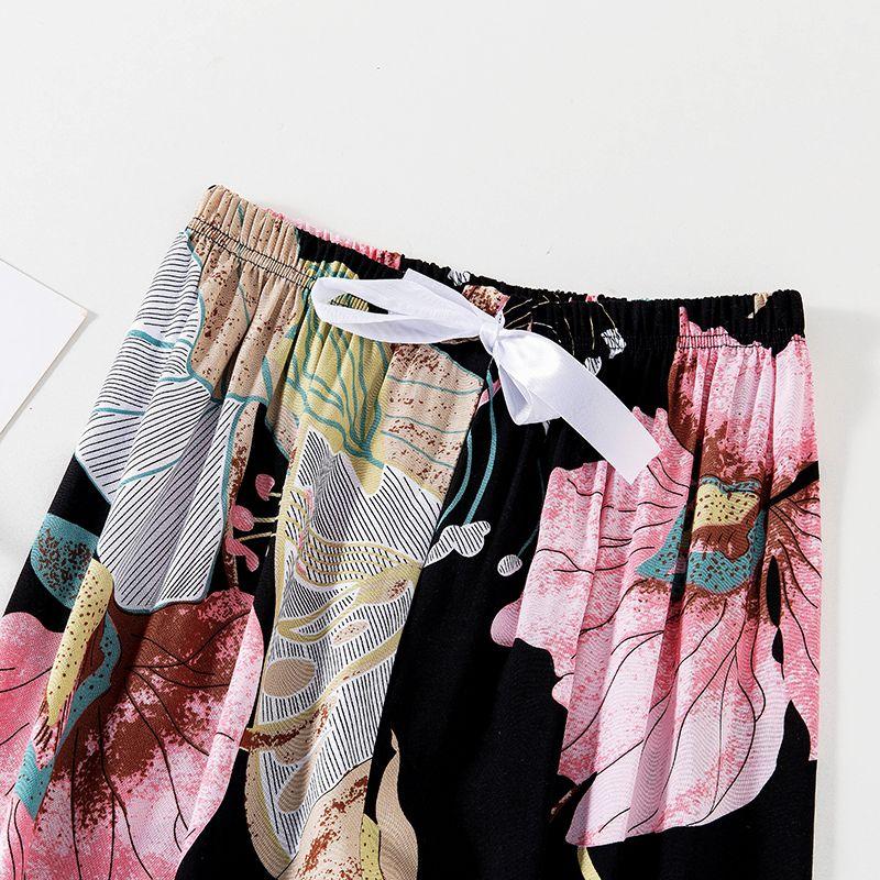 WTEMPO Mom's Loose Casual Floral Printed Thin Cropped Pants Women's Spring Summer Autumn Large Size Elastic High Waist Wide Leg Culottes