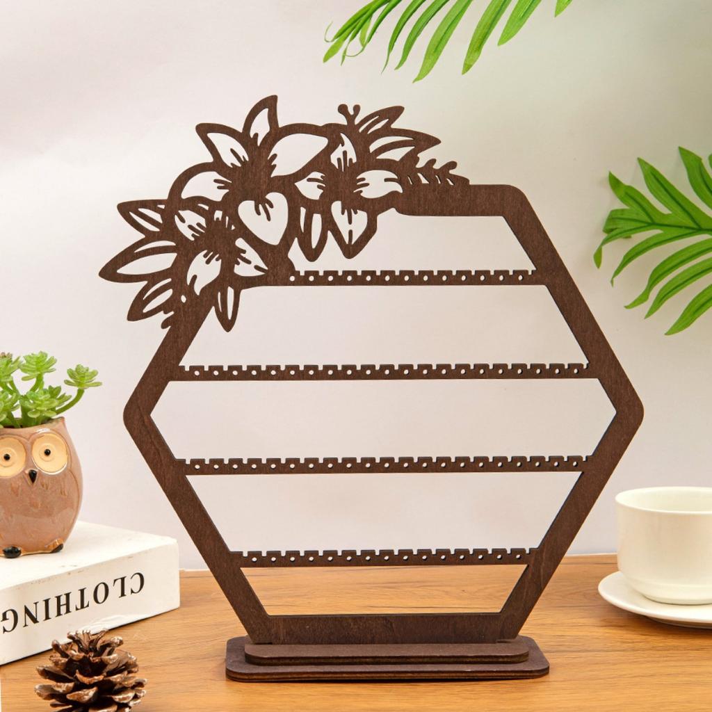 Earring Display Holder Hexagonal Earring Organizer Stand Hexagon Shaped Wooden Earring Display Stands Desktop Jewelry Organizer Holder