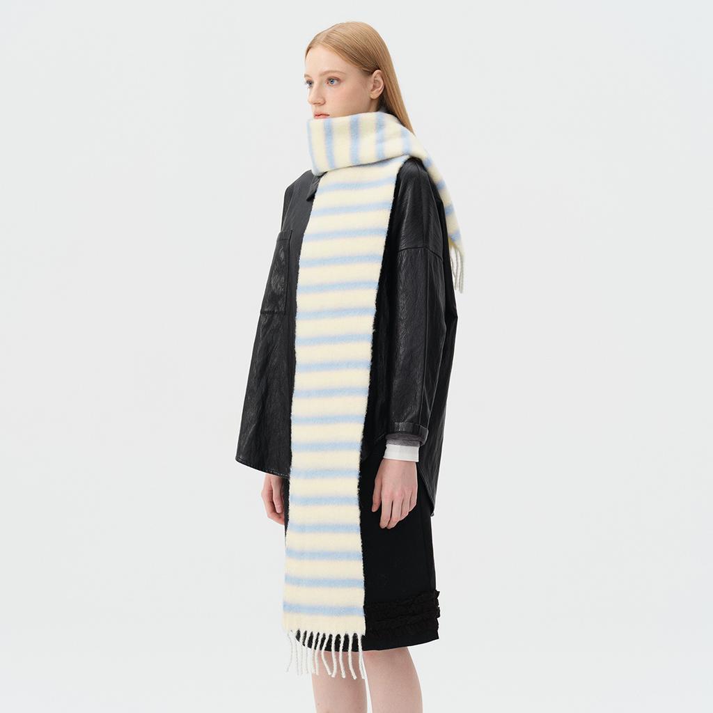 Wool Blended Colorful Striped Scarf for Women Winter Thickened Atmospheric Tassel Scarf