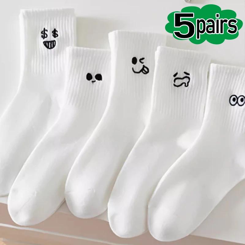 5pairs Cool Women White Cute Funny Socks Set Fashion Cartoon Lady Autumn Winter Female Girl Kawaii Sport Short Socks for Women