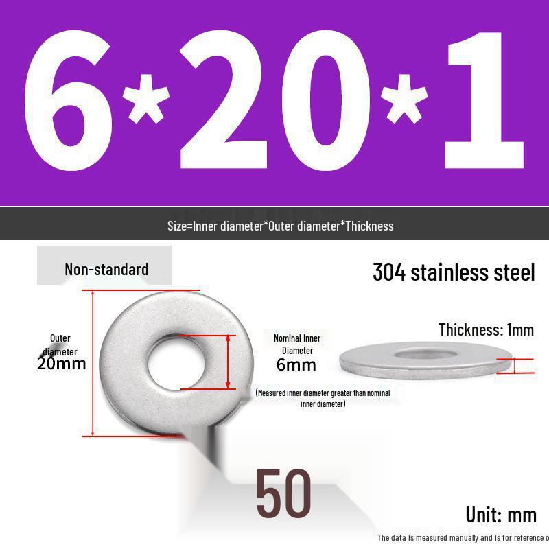 304 Stainless Steel Enlarged Flat Washer Ring (Sizes: M1.6-M22)