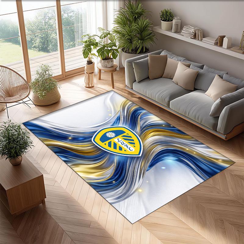 Leeds United Voetbal Print Kristalfluweel Tapijt, Comfortabel Waterabsorberend Antislip Binnen Vloerkleed