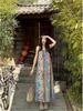 Women's Summer Seaside Floral Maxi Dress - Spaghetti Straps, French Retro Style