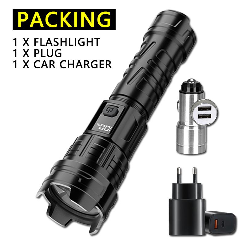 1000mAh New Powerful LED Flashlight with Telescopic Zoom and High Lumen Outdoor Waterproof Camping Torch Type-c Rechargeable