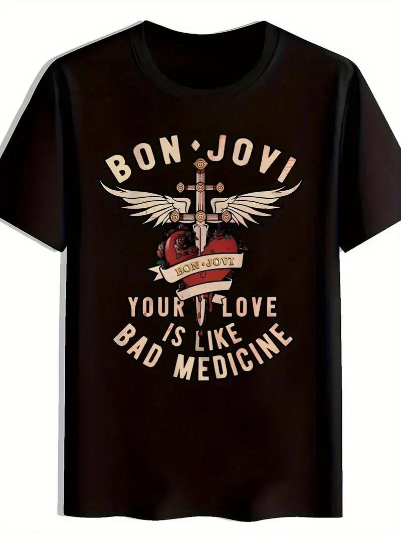 Bon Jovi Graphic Print Men s T-Shirt -  Your Love is Like a Bad Medicine  Rock B XXXL