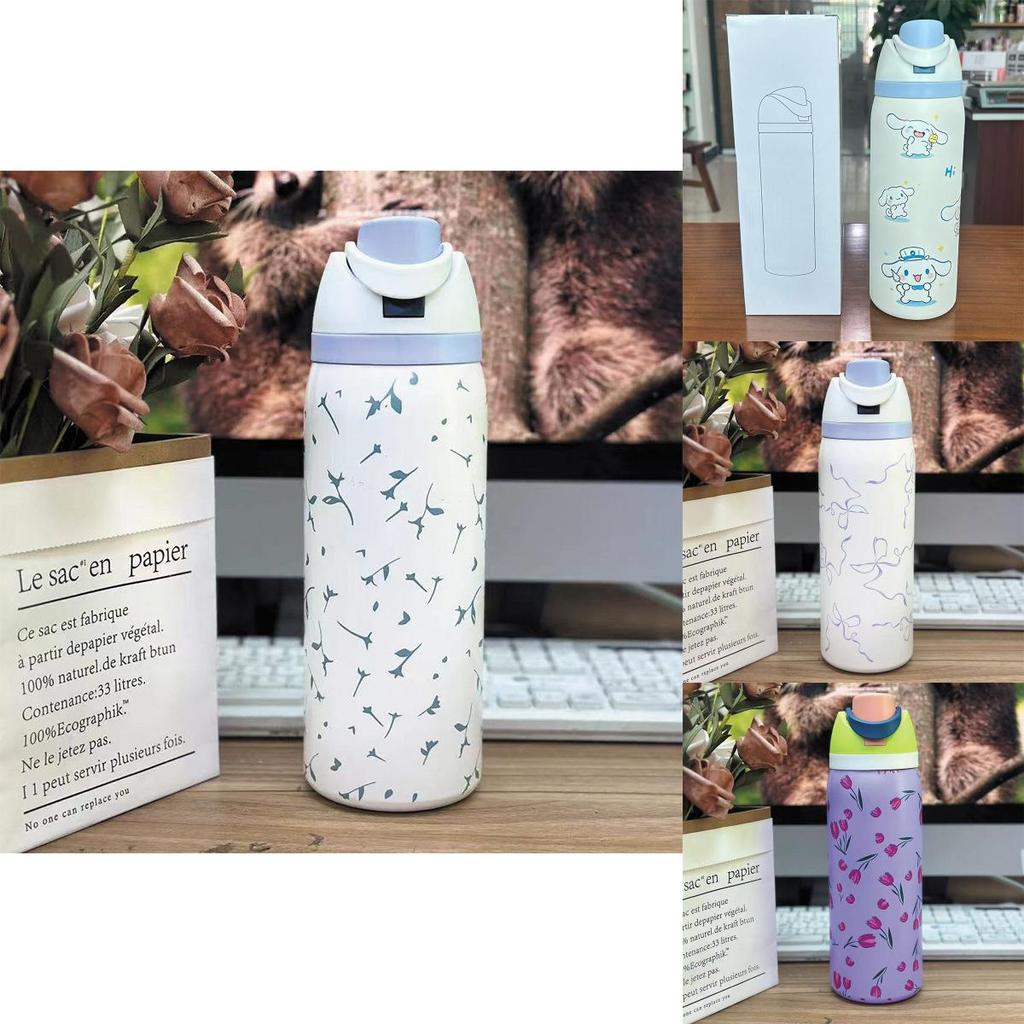Hello Kitty Kuromi Butterfly Knot Floral Print Stainless Steel Insulated Cup With Lock Clip For Outdoor Activities