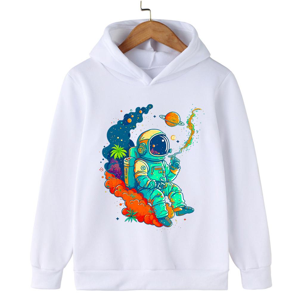 Creative Design Astronaut Children's Sportswear Autumn Girls Hooded Sportswear Pullover Fashionable Versatile Style Cartoon Style Top