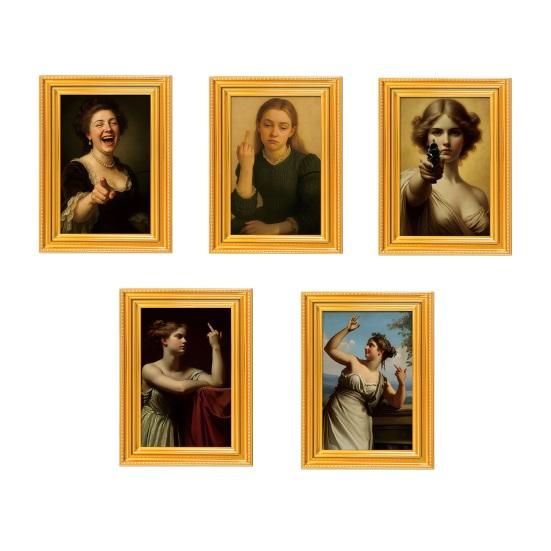 1/5Pcs Oil Painting Women Refrigerator Magnet 3D Wooden Frame Ladies Portraiture Fridge Magnet Home Kitchen Office Decoration