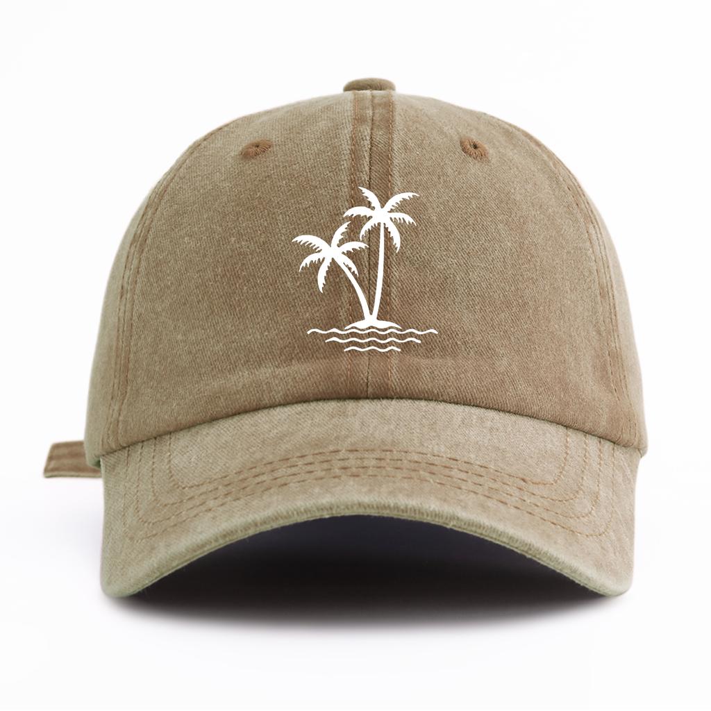 1pc Coconut Tree Print Washed Baseball Cap for Adults, Minimalist Retro Style Casual Soft Adjustable Dad Hat, Perfect As Gift