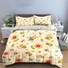 Cute Bees and Flowers Pattern Bedding Duvet Cover Set  (1*Duvet Cover 2*Pillowcases, without duvet insert)