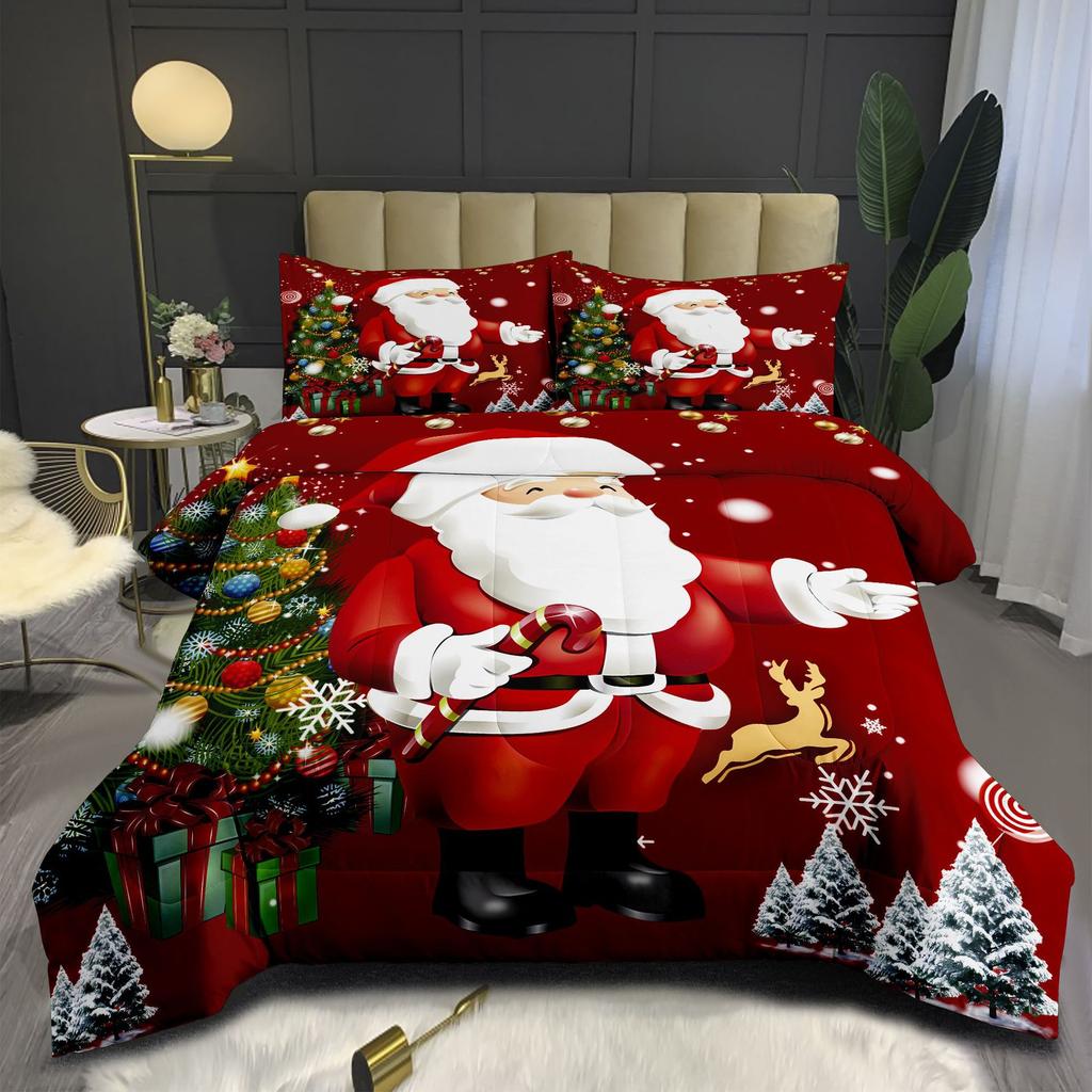 Digital Print Santa Claus Series Microfiber Comforter Set - 3 Piece Bedding Cover Set