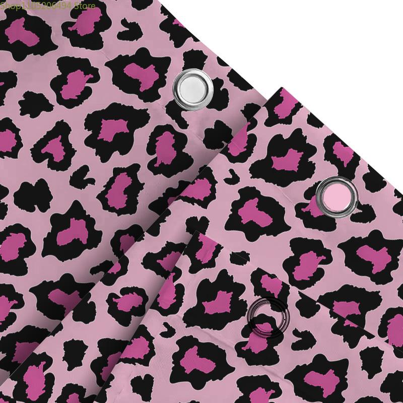 Leopardenmuster Duschvorhang für Badezimmerdekor Rosa und Schwarzes Muster Wasserdicht Langlebig Geeignet für Nass- und Trockentrennung