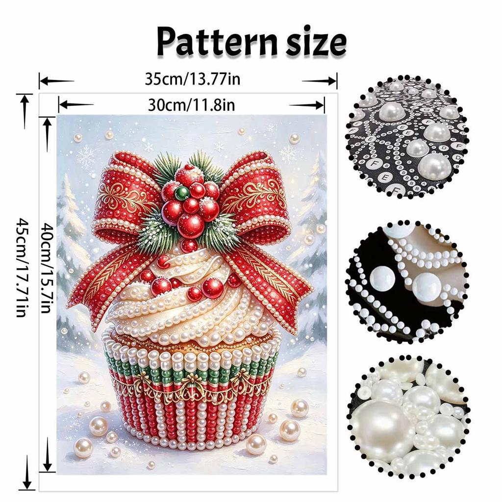 Christmas Pearl Painting Kit Handmade DIY Home Decoration Painting Cupcake Red Bow Holly Berry Winter Holiday Ornament Artwork