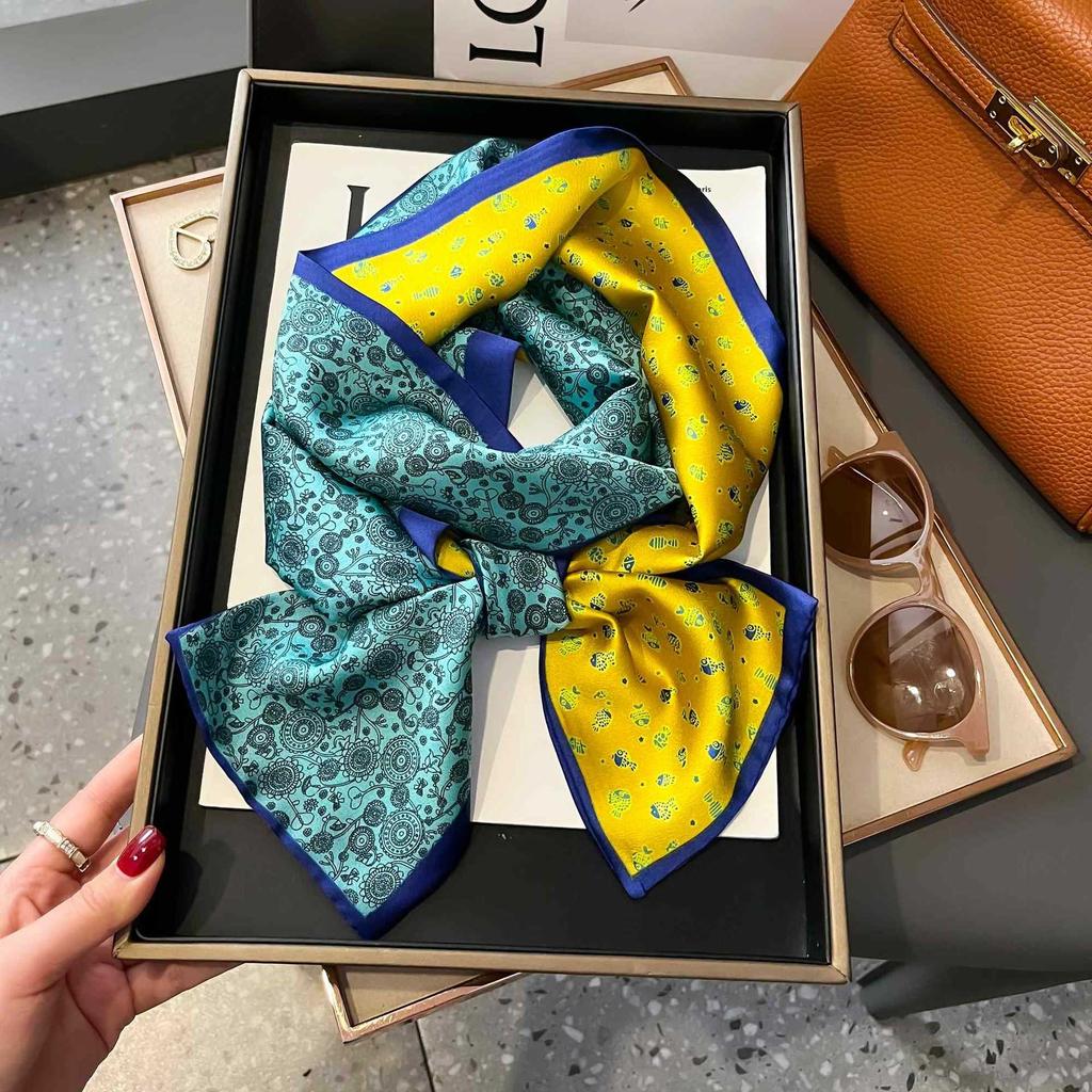 Small Silk Scarf Women's Spring and Autumn Thin Korean Version Versatile Thin and Narrow Long Scarf Tied Hair Temperament Square Scarf with Suit Shirt