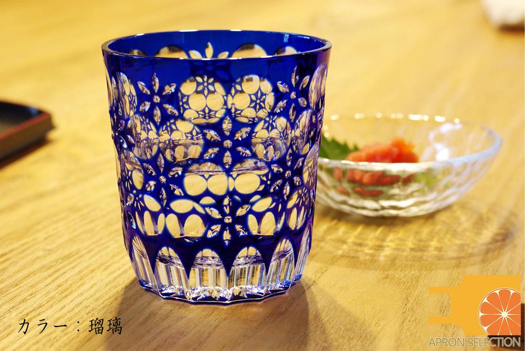 Oba Glass Rocks Glass In Wooden Box Created by Traditional Craftsman Edo Kiriko In Old Glass X Height Birthday Present Gift (Kaleidoscope/Ruri Amber)