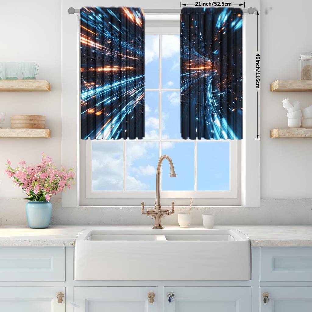 2pcs Time Space Tunnel Printed Curtain for Home Decor - Rod Pocket Window Treatment for Bedroom, Office, Kitchen, Living Room