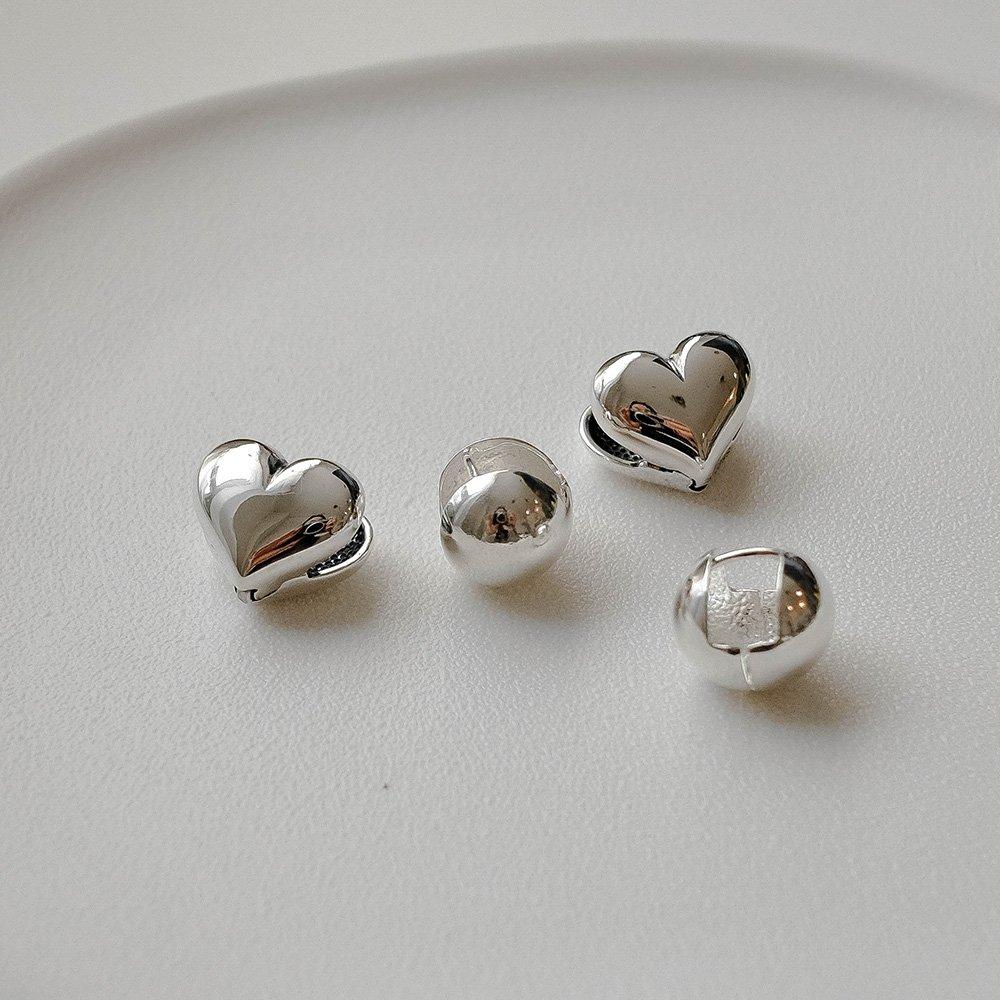 925 silver ball earrings, silver ball ring earrings, plump heart one-touch earrings