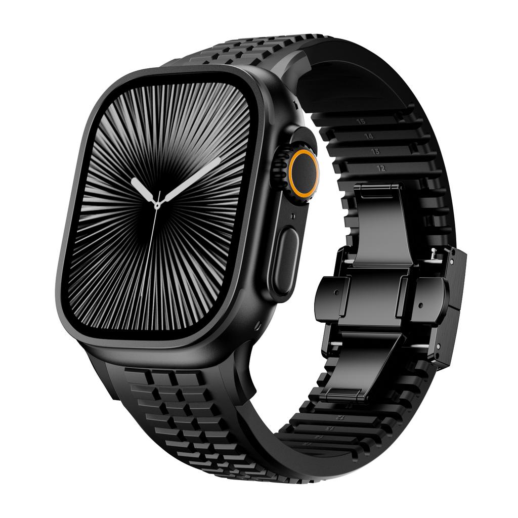 Sports Silicone Band for Apple Watch Ultra 3/2 49mm 46mm 45mm 44mm Luxury Metal Bracelet for iWatch Series 11 10 9 8 7 Se Strap