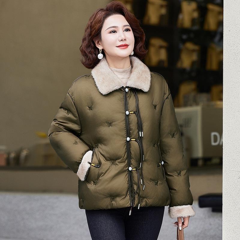 

Stylish Winter Down Jacket for Middle-Aged Women - Warm, Short Chinese Style Outerwear L (105-120 lbs) оливковий колір