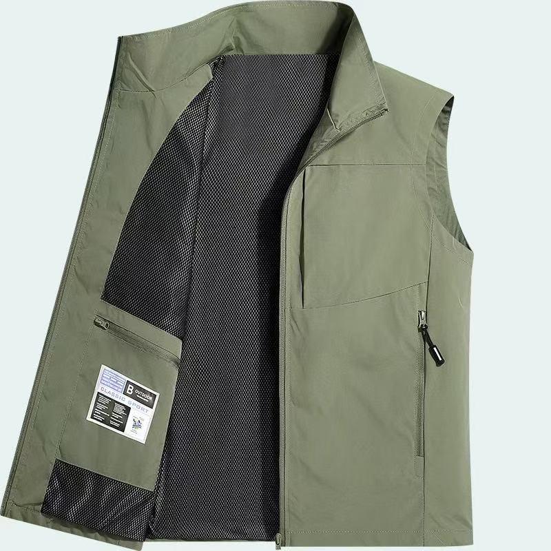 Höst- och Vinter Väst för Herr Väst Utomhus Medelålders och Äldre Ficka Ärmlös Jacka Ståkrage