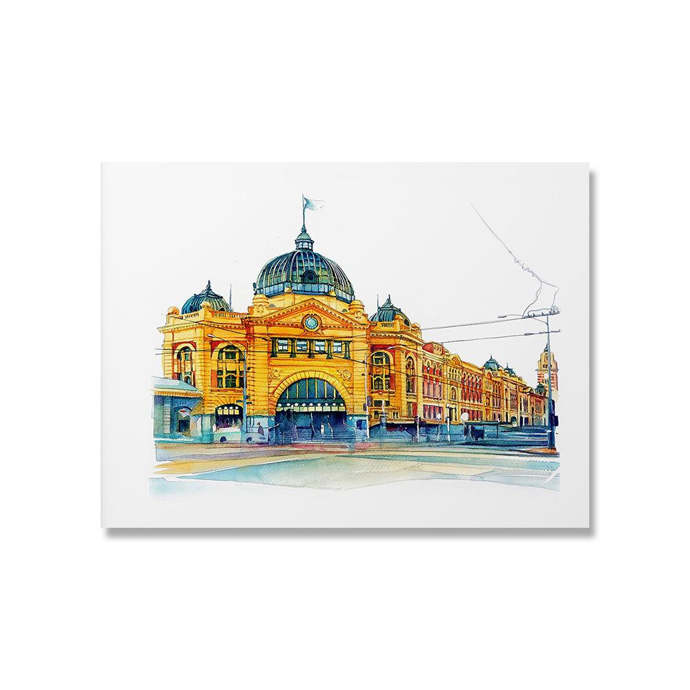 Melbourne Cricket Ground Watercolour City Landscape Print Poster Painting Art Brighton Beach Boxes Wall Pictures Bedroom Decor