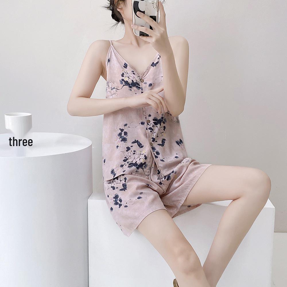 Neo-Chinese Cotton Silk Camisole Pajama Set for Women - Summer 2025 Beach Style