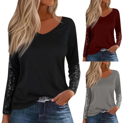 Damen Modisches, lässiges, langärmeliges Oberteil mit einfarbigen Pailletten