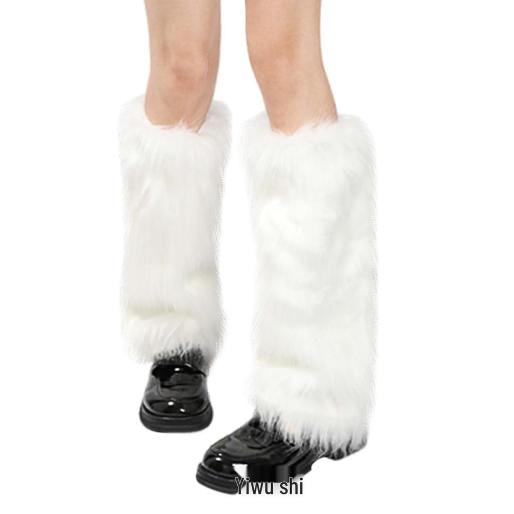 Women's Long-Haired Faux Fur Plush Leg Warmers - Winter Fluffy Boot Cuffs for Halloween & Christmas Costumes
