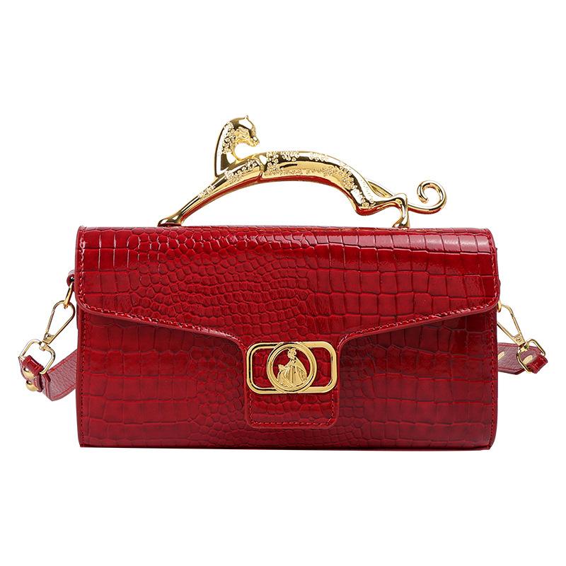 Luxury Patent Leather Crocodile Stone Pattern Ladies Shoulder Bag Retro Hardware Fashion Handbag Leopard Metal