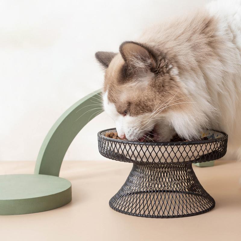 Ceramics Cat Bowl With Bohemia Design Cat Food Bowl Water Plate Snack Dish Large Caliber Anti-Tip With Stand For Neck Protection