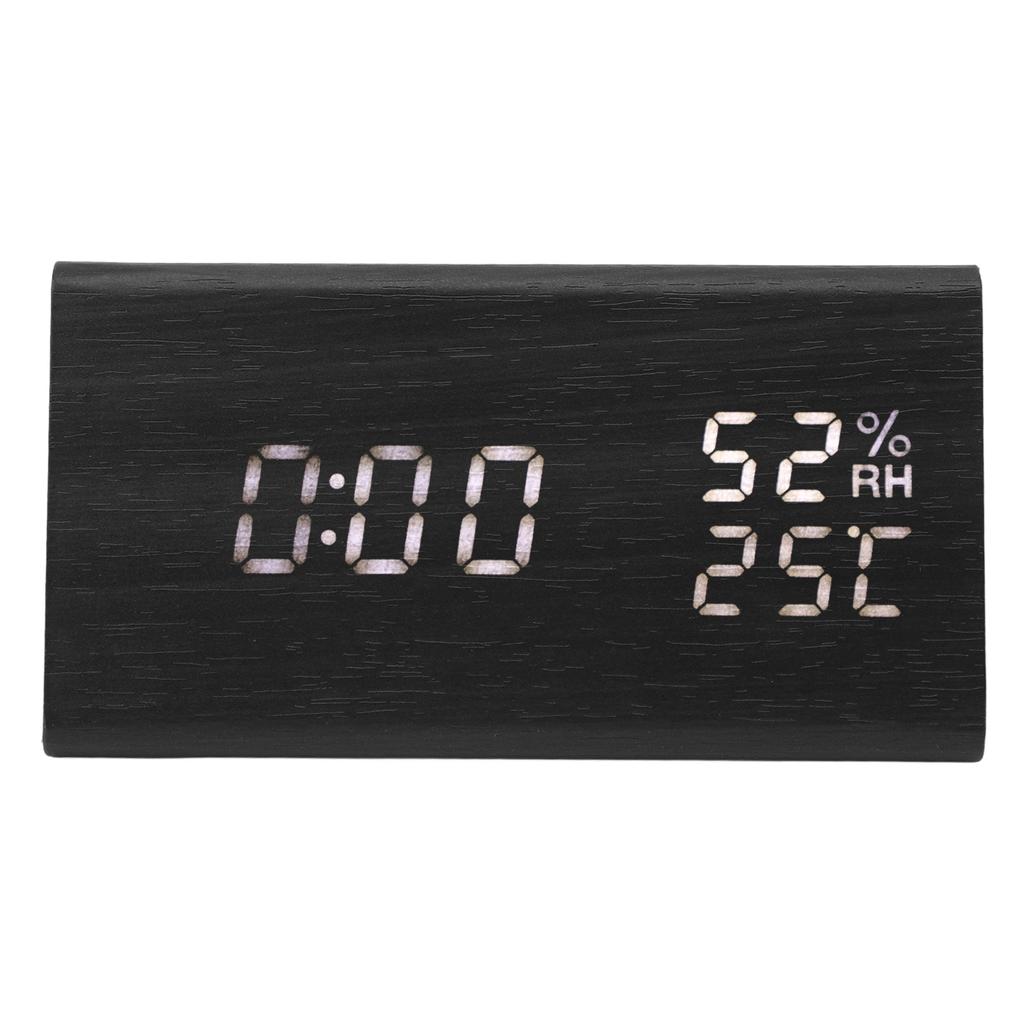 Wooden Digital Alarm Clocks LED Display Temperature Humidity Alarm Clocks for Bedside Bedroom Dormit