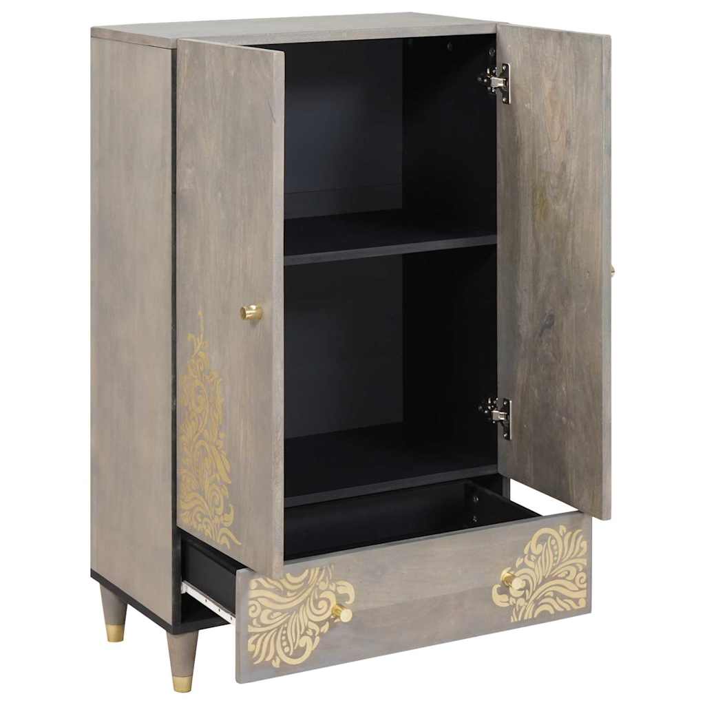 Highboard Gray and Gold 60 x 33 x 100 cm Solid Mango Wood