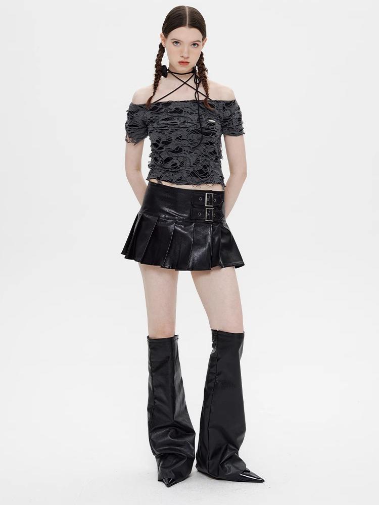 PU Leather Pleated Skirt High Waist Female Summer Thin Ultra Short Skirt Y2k Korean Fashion Cute A Word Skirt