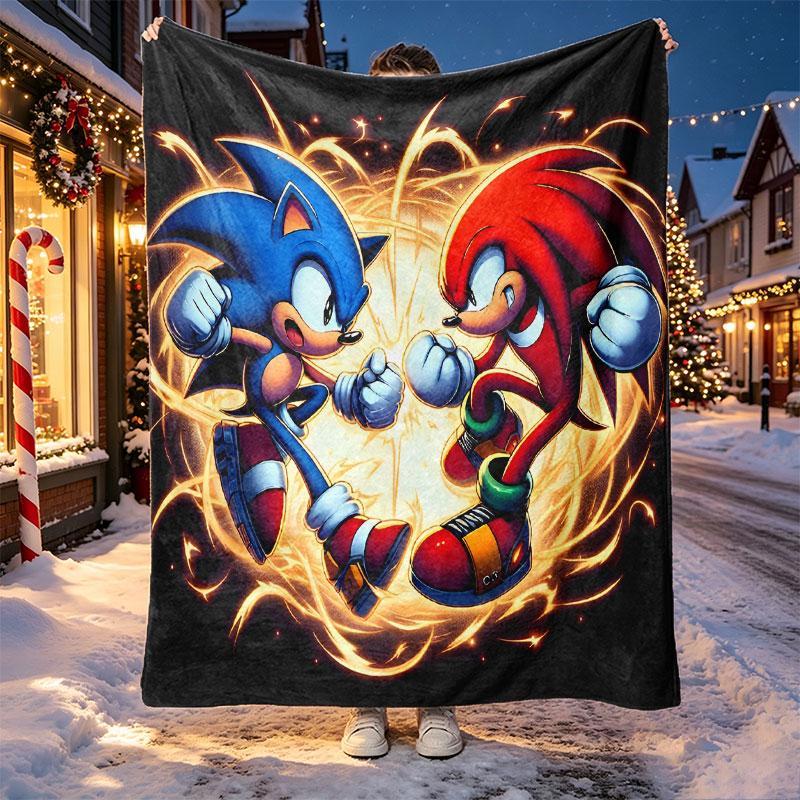 Sonic-mønstret pledd til hjemmedekorasjon, seng, sofa, bilreise, camping, egnet for alle årstider, bursdags- og julegave